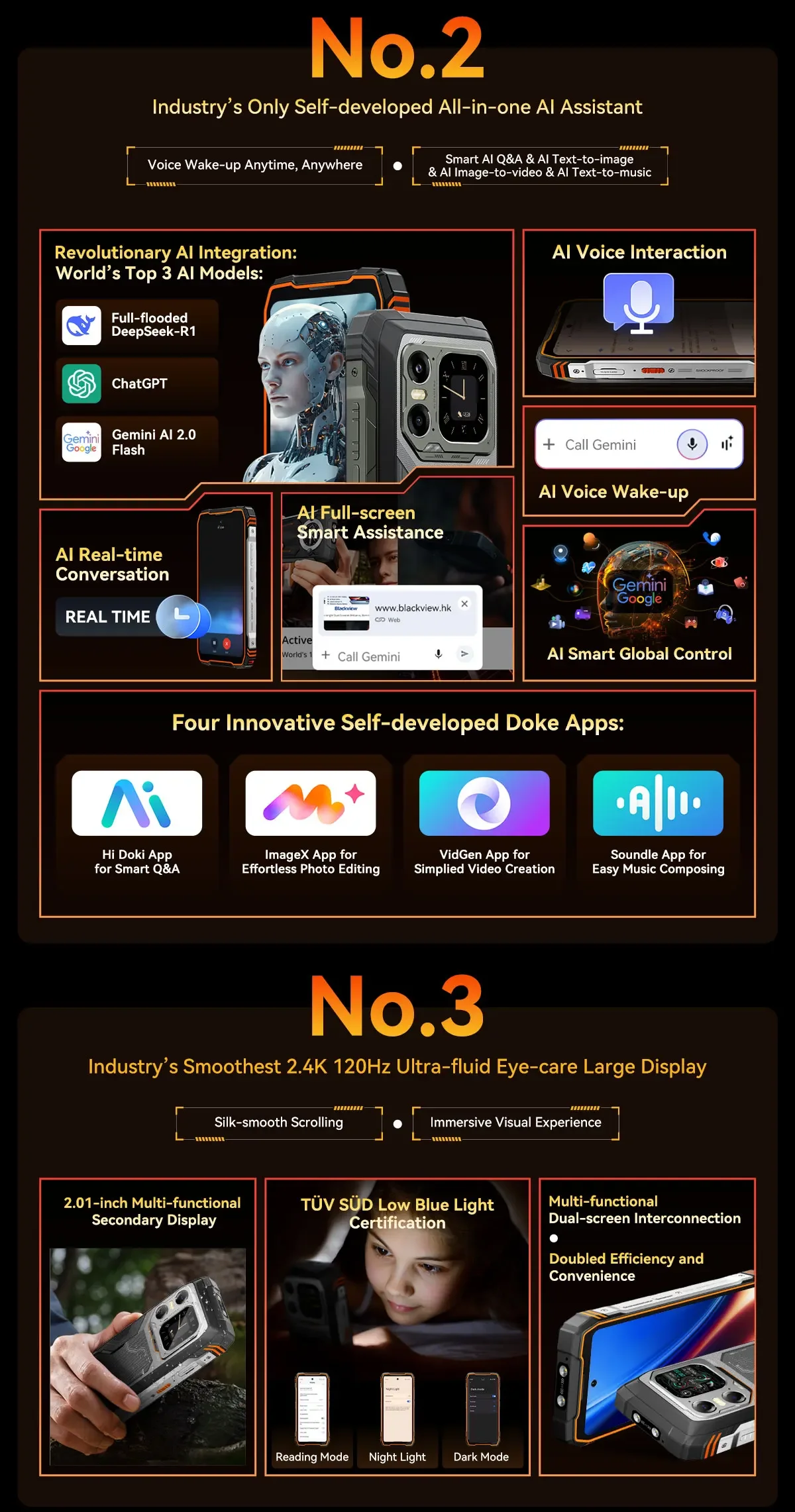Blackview XPLORE 1 [Kein EU-Ladegerät] Robustes Smartphone 5G 16 GB + 512 GB / 12 GB + 256 GB Android15 20000 mAh 55 W 6,78 Zoll 2,4 K Mobiltelefon – Detail 2