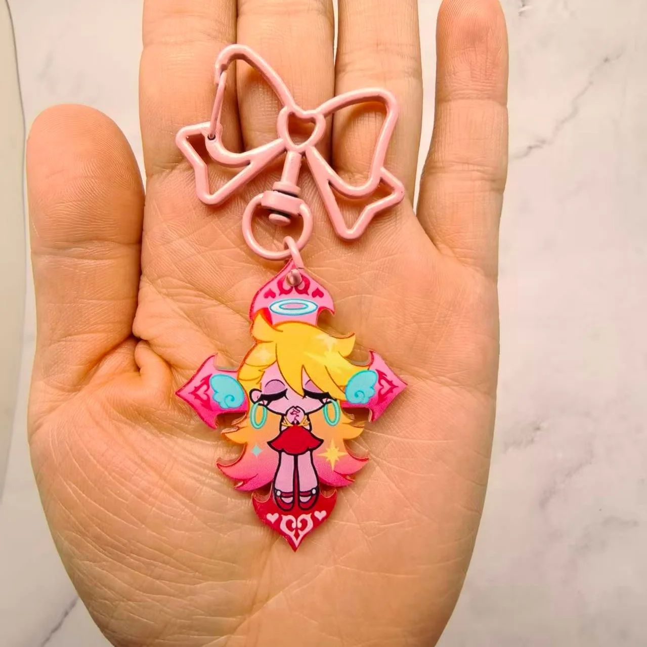 Anime Panty & Stocking with Garterbelt Bowknot KeyChain Kawaii Figure Acrylic Keyrings Backpack Pendant For Fans Christmas Gifts image 4