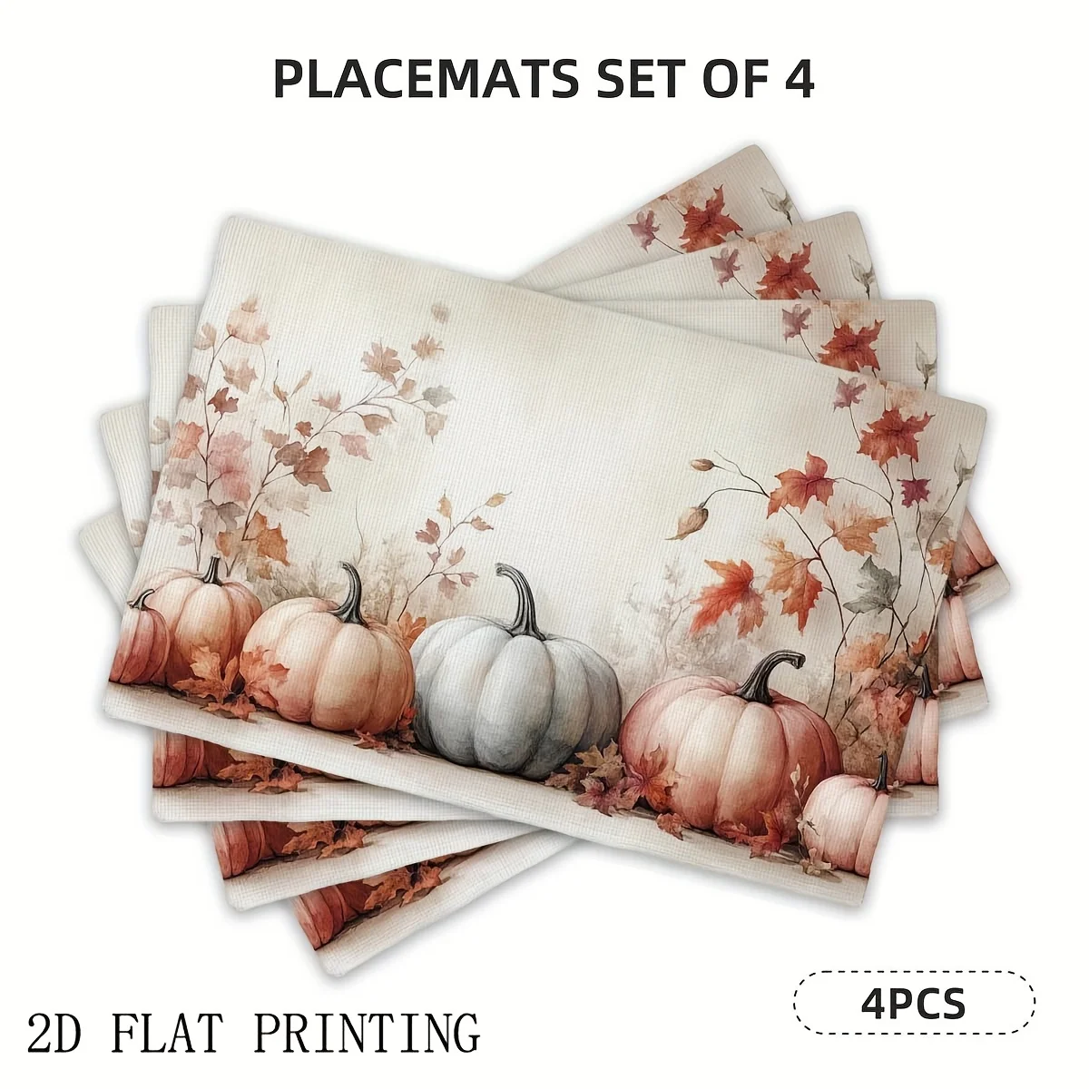 

4pcs/6pcs, Fall Placemats, Autumn Pumpkin Watercolor Pattern Square Placemats, Seasonal Holiday Farmhouse Multi-Village Kitchen