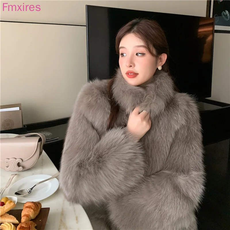 New Arrival: Fox-Fur Imitation Fashion Sheepskin Coat - Winter Short Stand Collar Plush Fur Outerwear for Women