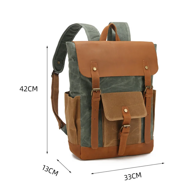 [حقيبة ظهر من القماش المشمع] حقائب ظهر من جلد البقر والزيت للجنسين حقائب ظهر مقاومة للماء مقاس 15 بوصة حقائب نهارية لأجهزة الكمبيوتر المحمولة سعة كبيرة Mochilas عتيقة