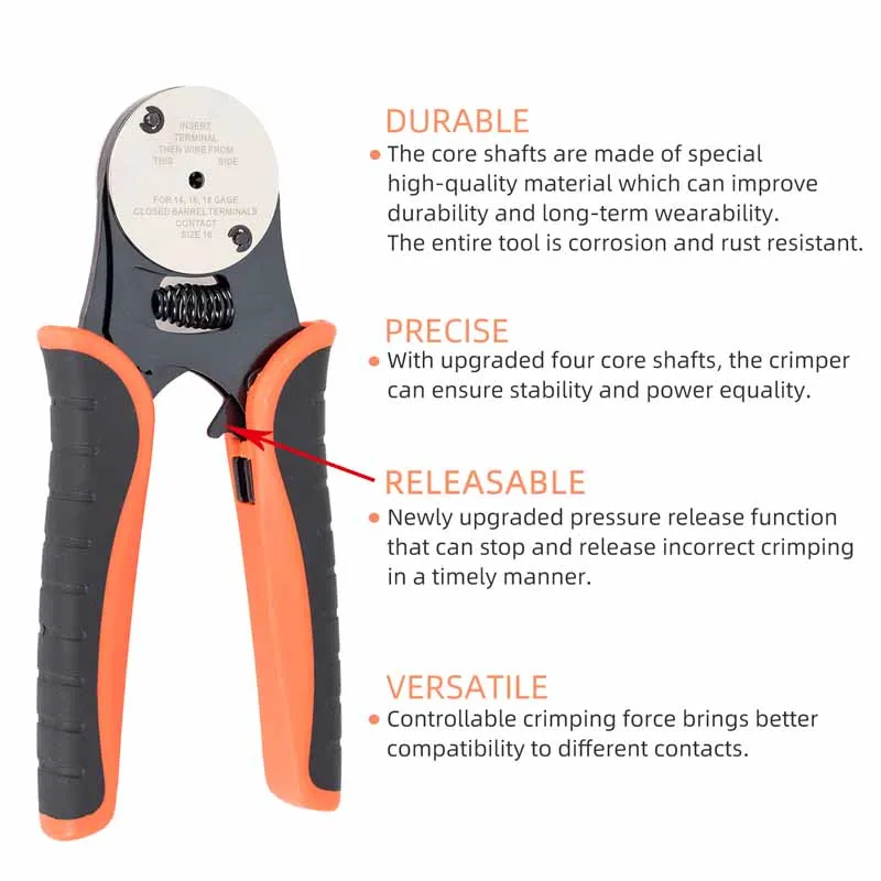 Winholder Deutsch Electrical Repair Crimping Tool - 4 Way Indent 14 16 18 AWG Cables for D-Sub Contacts Connectors Terminals