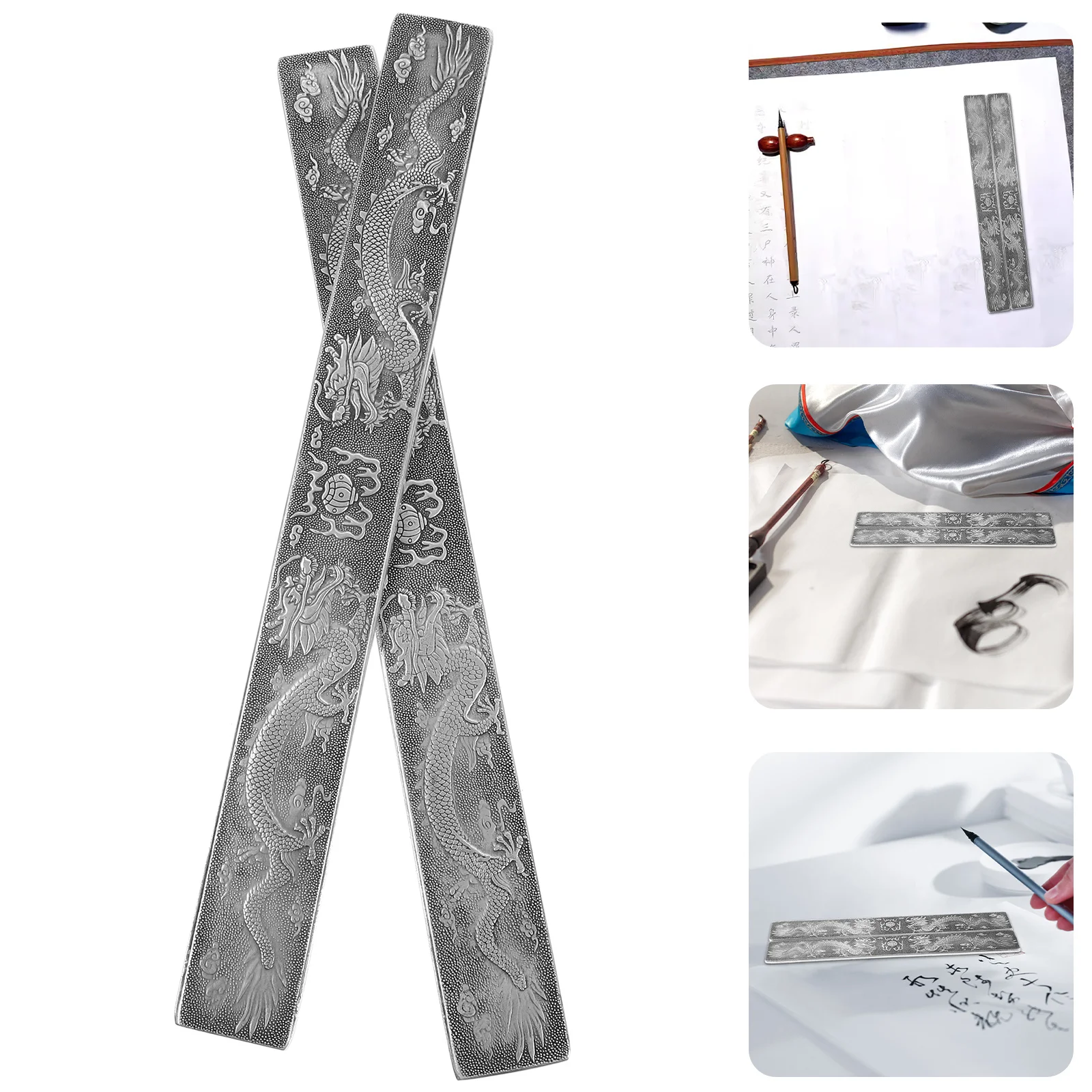 

1 Pair Silver Chinese Calligraphy Paperweight Rectangular Tibetan Silver Material Durable Smooth Edge For Writing Practice Desk