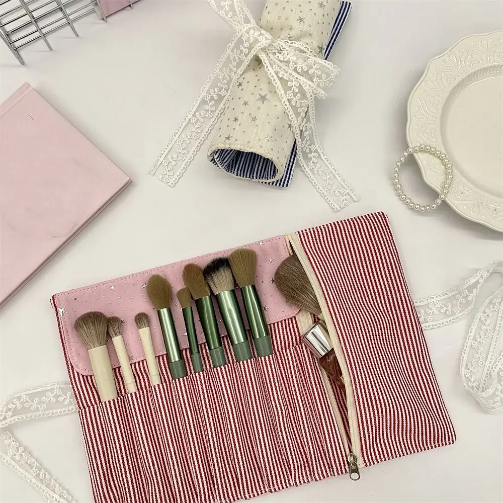 Sequins Star Makeup Brush Bag Lace Large Capacity Makeup Brush Organizer Pink Eyebrow Pencil Box Beauty Brush Tool Storage Bag