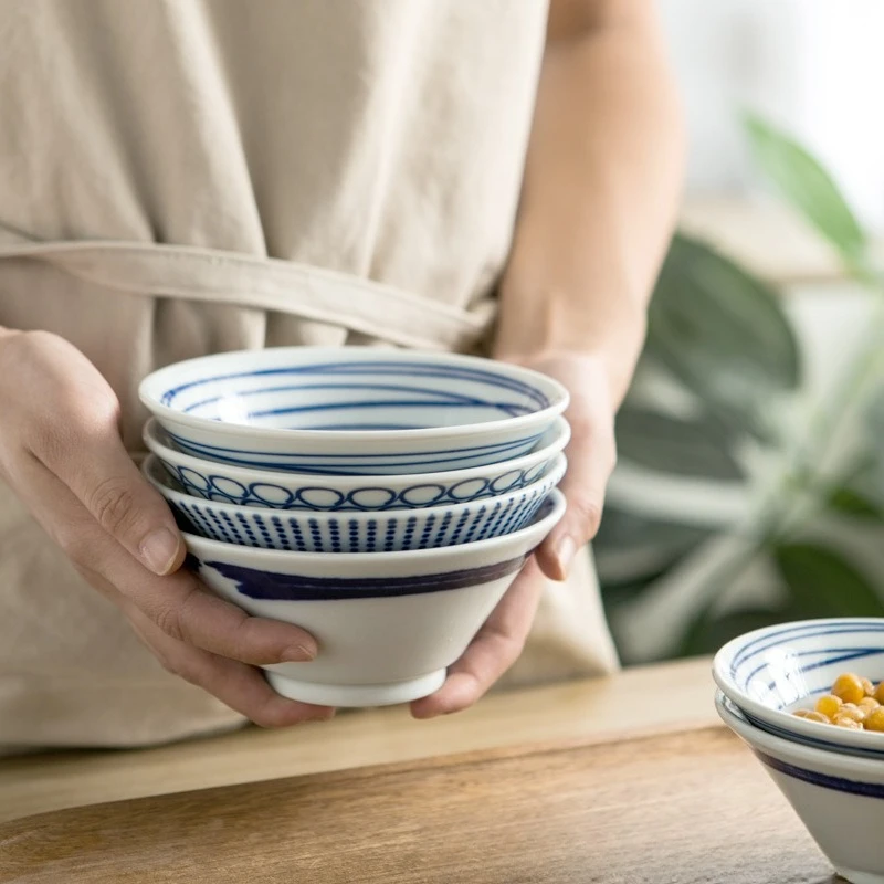 High‑temp Underglaze Color Hand‑painted Ceramic Douli Bowl Rice Soup Noodle Salad Bowl Household Tableware