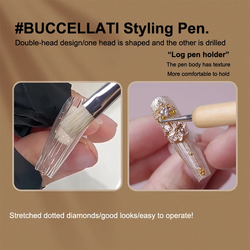 Nail Point Drill Pen Wooden Pen Bar Stirring Nail Polish Draw Five Petals Flower Polka Dot Double Head Stainless Bar Pen