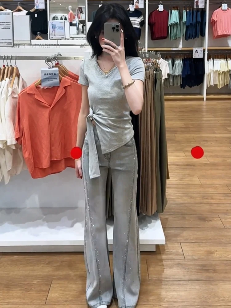 Lose Fit Amerikanischen Retro plus Größe Denim Jeans frauen Herbst Neue Sle Abnehmen Breite Bein Hosen Hohe Taille Lange glocke B...