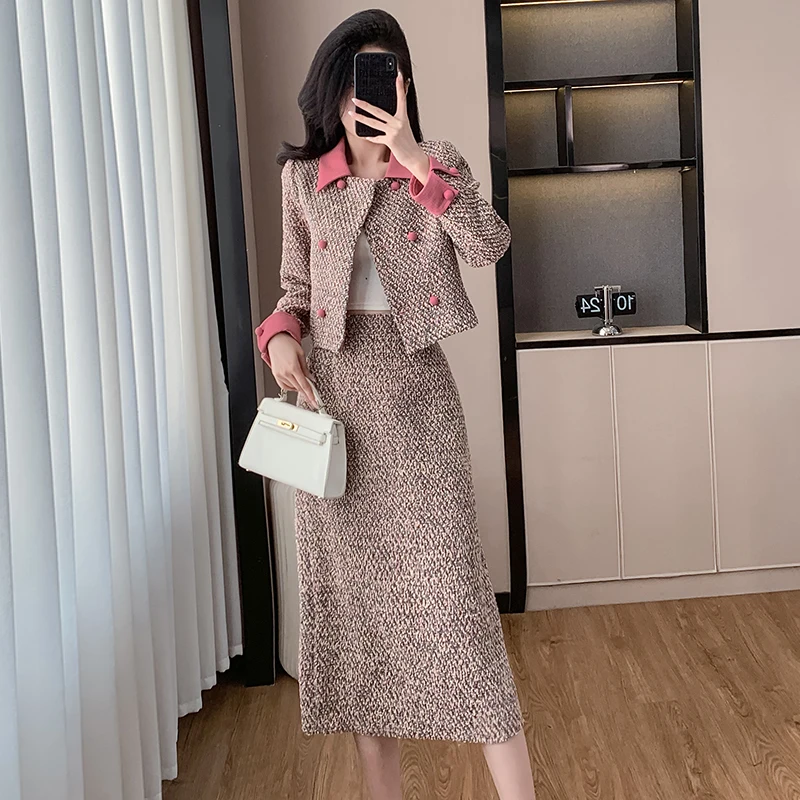 UNXX Real Shot: 2024 Autumn Popular Quality Sweet Lapel Youthful Elegant Set Women Female Office Lady Two-piece Set High Quality