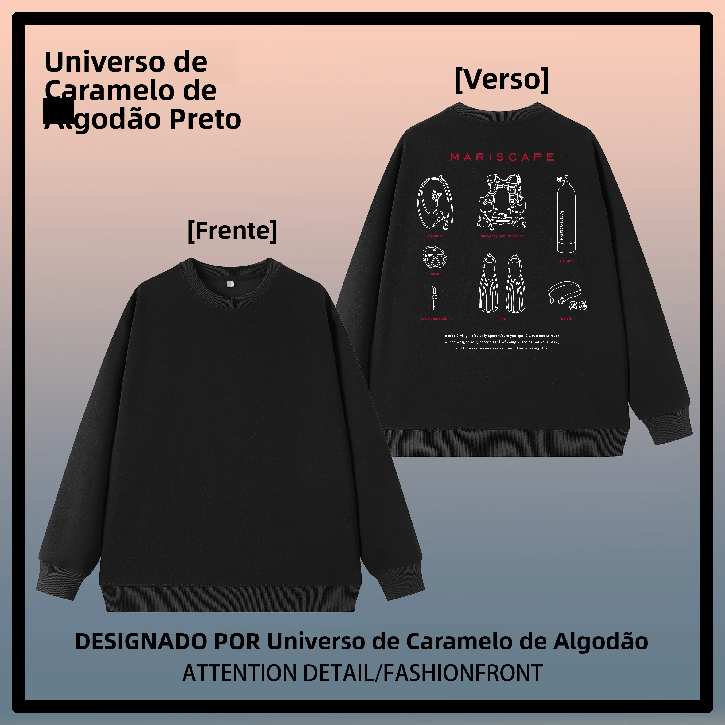 Camiseta Unissex de Algodão com Gola Redonda e Estampa de Equipamento de Mergulho, Esportiva e Casual, Manga Longa, para Home...