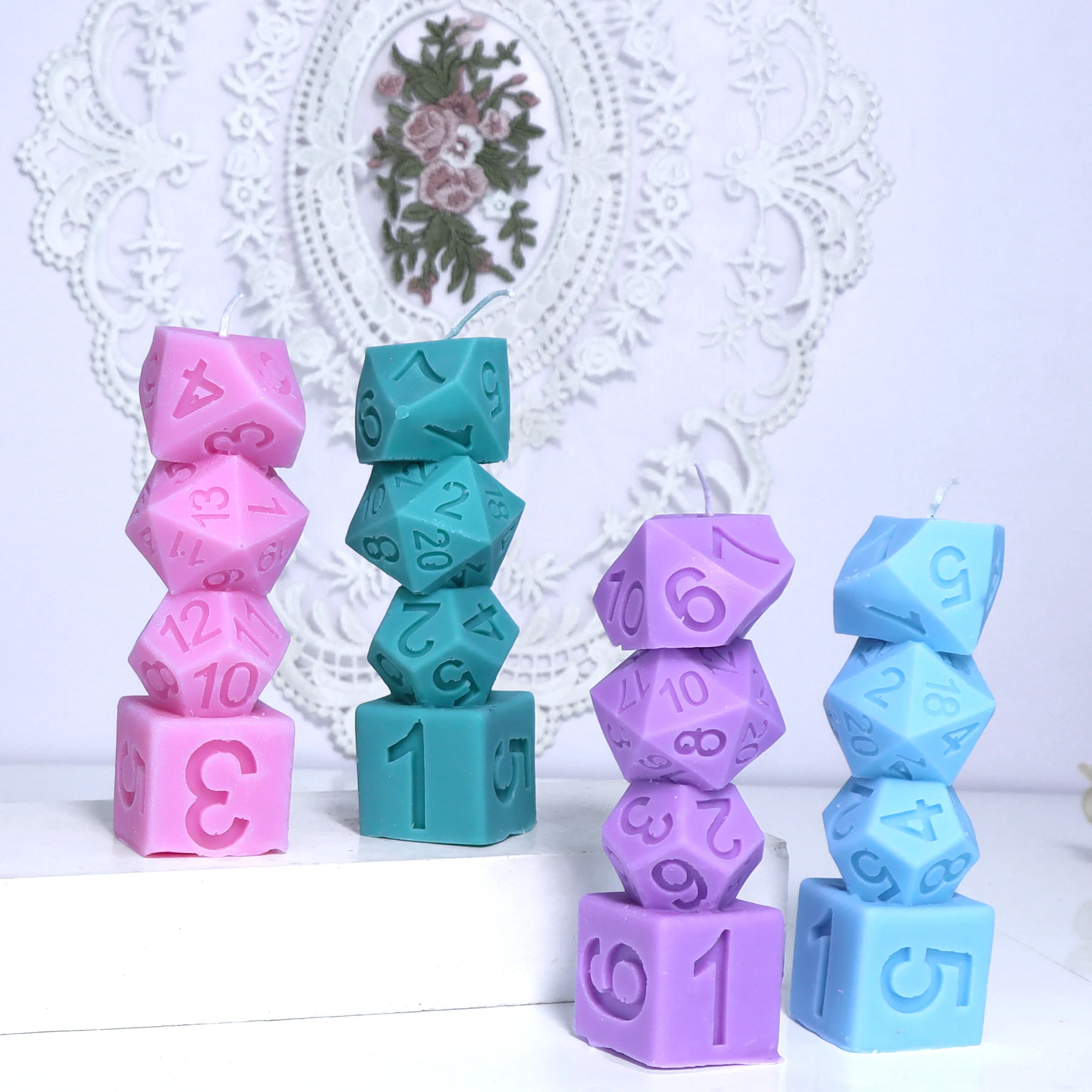 3D Polyhedron Dice Silicone Candle Mold Stackable Dice Resin Soap Mold for DIY Candle Making Clay Craft Desktop Decoration