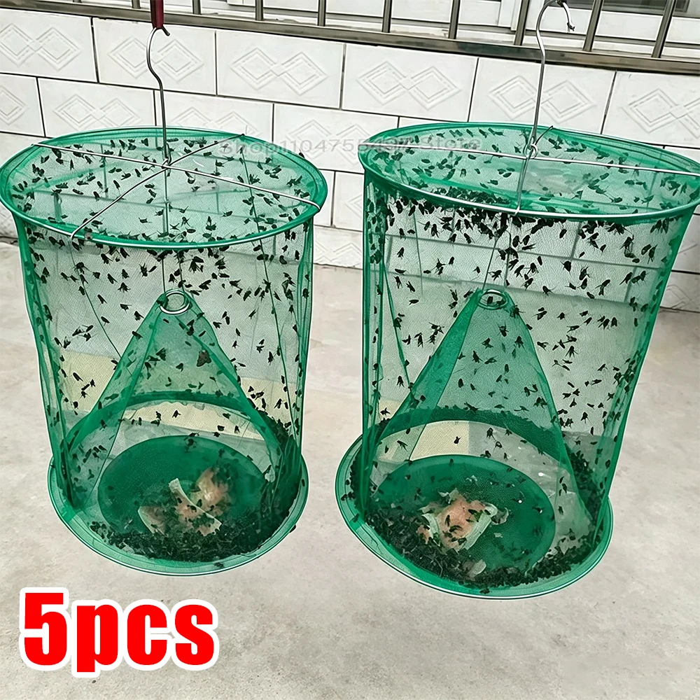 Family Farms Fly Insect Traps Ranch Green Cage Outdoor Hanging Mesh Cage Reusable Flies Catcher Bag for Garden Horse Stable Yard