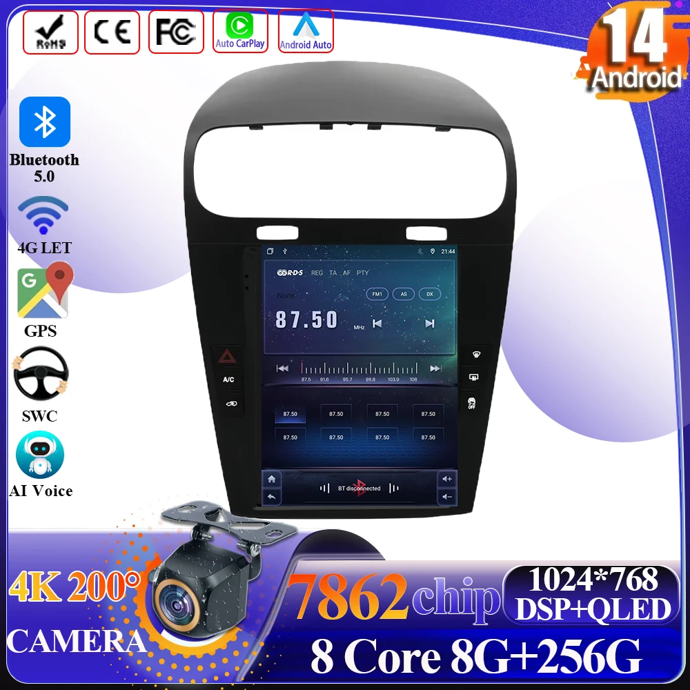 

9,7 Android 14 Carplay для Dodge Journey Fiat Freemont 2012-2014 Tesla style 8 core автомобильный мультимедийный плеер 5G Wifi сенсорный дисплей