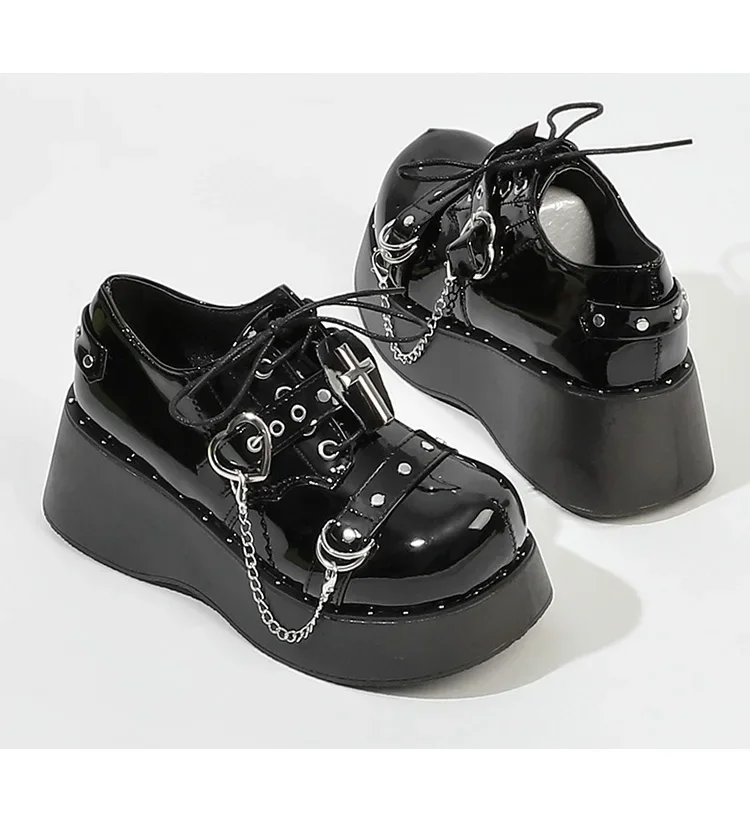 Zapatos de plataforma subcultura para mujer, zapatos góticos Y2k negros Punk Lolita, zapatos individuales, uniforme Jk, zapatos de tacón alto de cuero