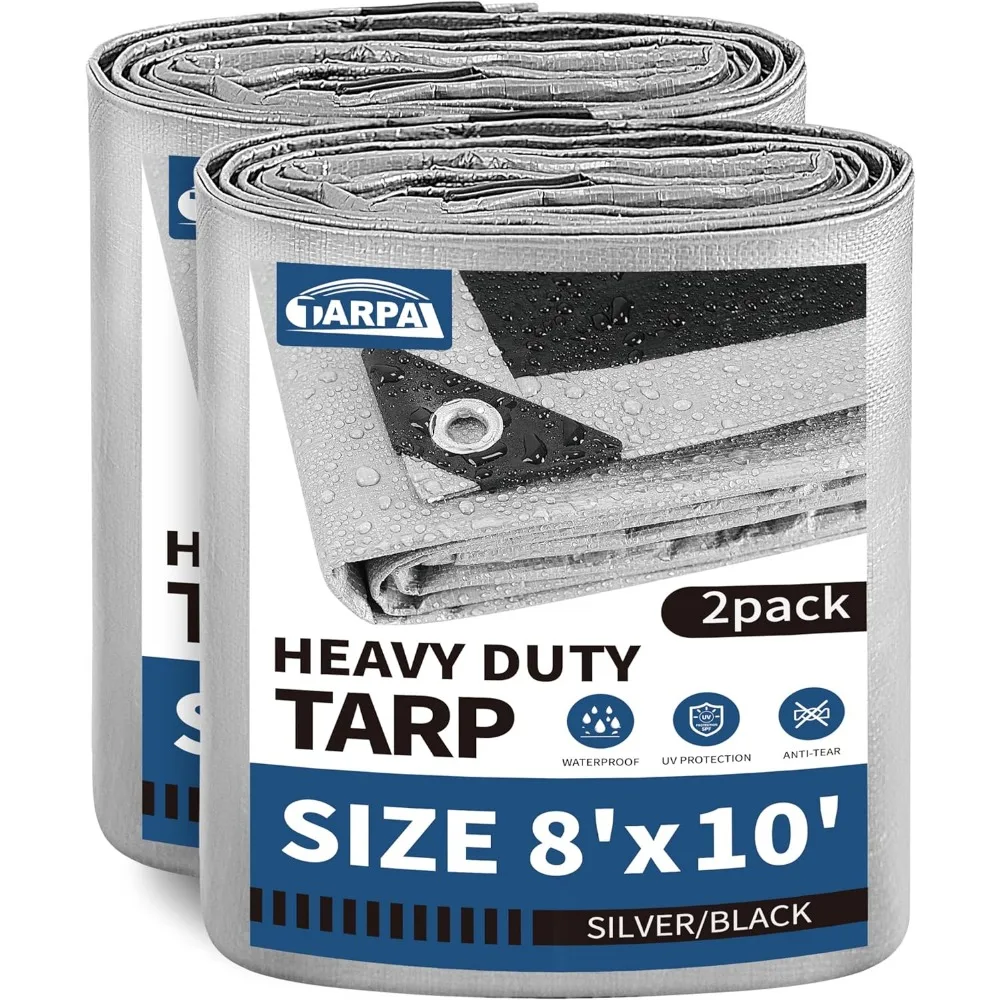 

Heavy Duty Waterproof Tarp, 8x10 Feet Silver 10.5Mil (2-Pack) with Reinforced Edges for Multipurpose Outdoor Protection