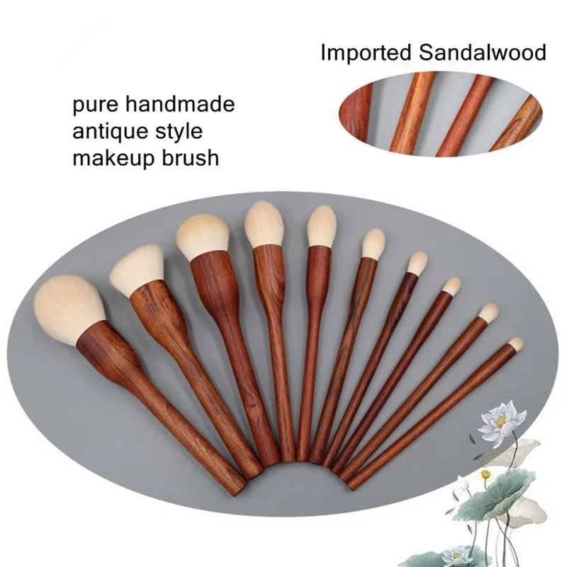 10PCS Sandelholz Make-Up Pinsel Set Powder Blush Foundation Blender Sculpting Lidschatten Professionelle Schönheit Make-Up Pinsel