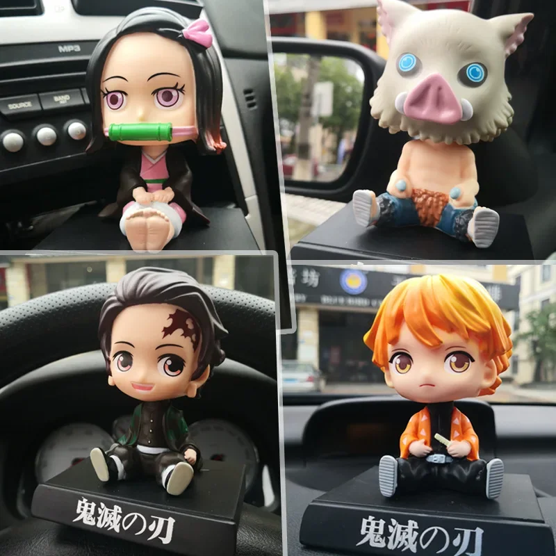 Demon Miniature Action Figures Slayer Tanjirou Nezuko Zenitsu Bobble-head Dolls Car Interior Desktop Ornament Accessories Toys