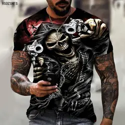 Skull 3D Printed T-shirt with Horror Figure Men's Casual Oversized Short-sleeved Streetwear Hip-hop 3D Printed Top