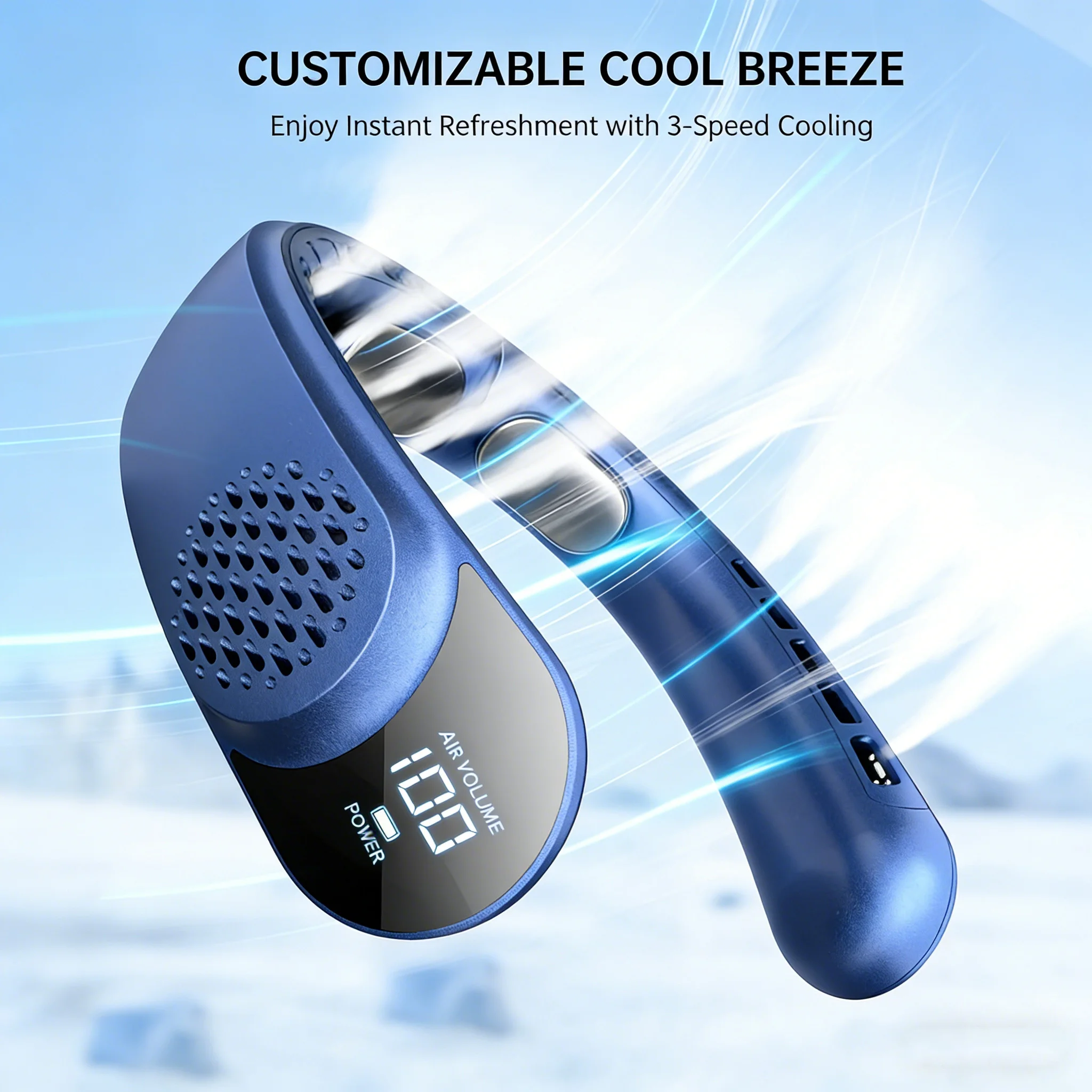 

Портативный вентилятор на шею 4000 мАч с LED-дисплеем, USB-C, 3 скорости, бесшумный, для мужчин и женщин, для путешествий на природе