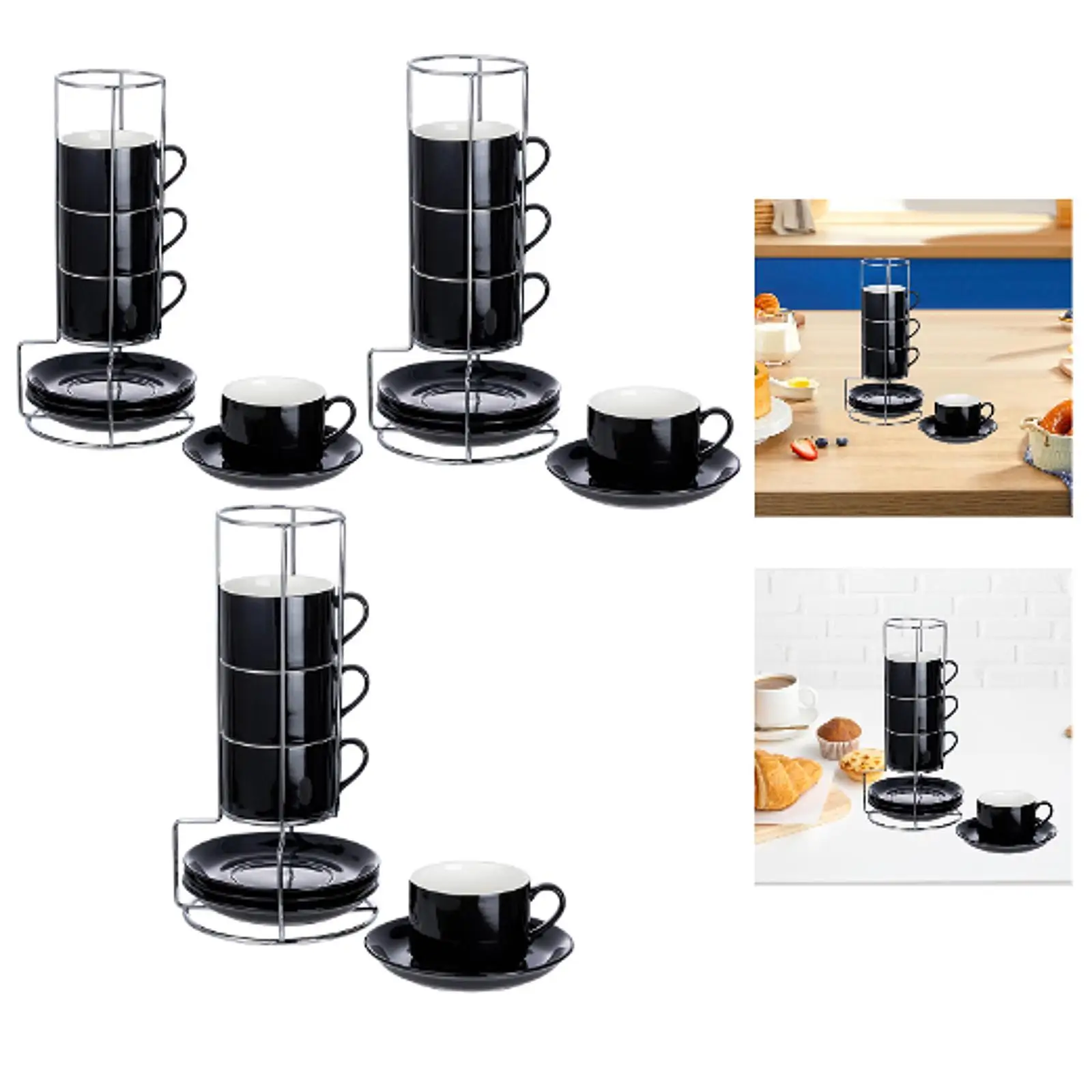 

Porcelain Stackable Espresso Cup Set Ceramic Coffee Mugs with Saucers and Stand for Home Office Latte Drinks