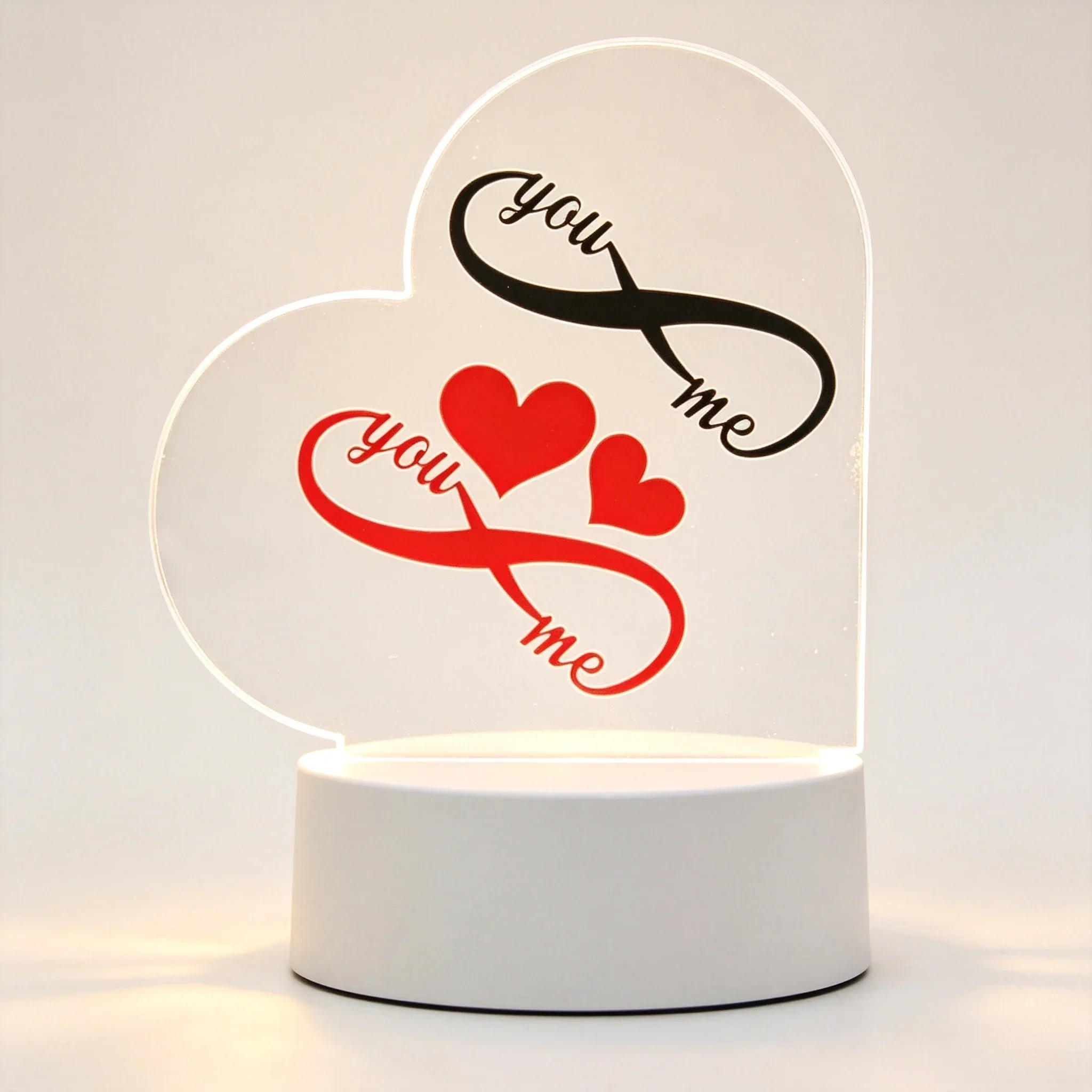 Infinity Symbol You & Me Heart Acrylic 3D Night Light 16cm USB Romantic Couple Desk Lamp