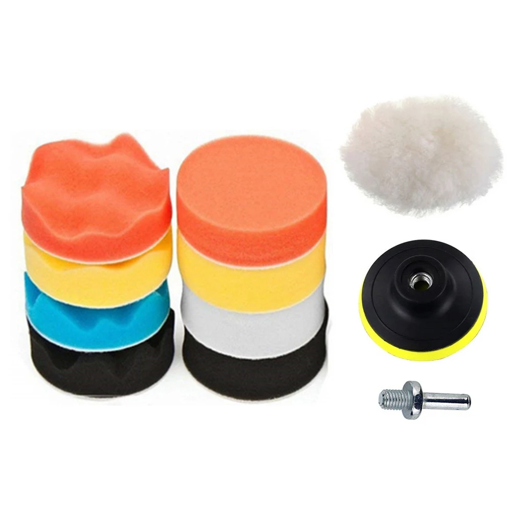 Car Polishing Kit Self-Adhesive Buffing Waxing Sponge Wool Wheel Polish Pad for Car Polisher Drill Adapter Detail Cleaning