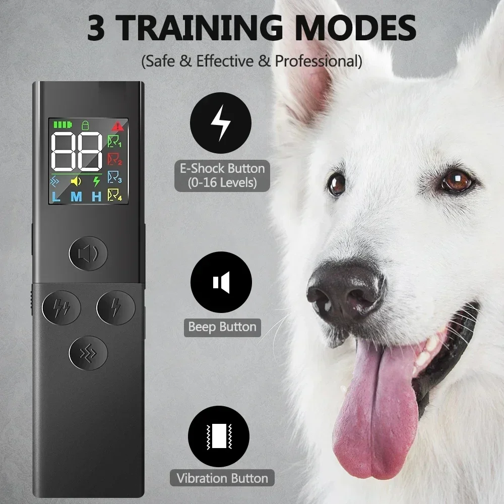 

Color Screen Ultra-thin Smart Training Collar with Rechargeable Remote, Barking Stop Electric Shock Collar, for Dogs Training