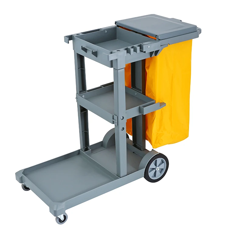 2024 Newest Housekeeping Service Plastic Cleaning Hotel Service Trolley Maid Cart