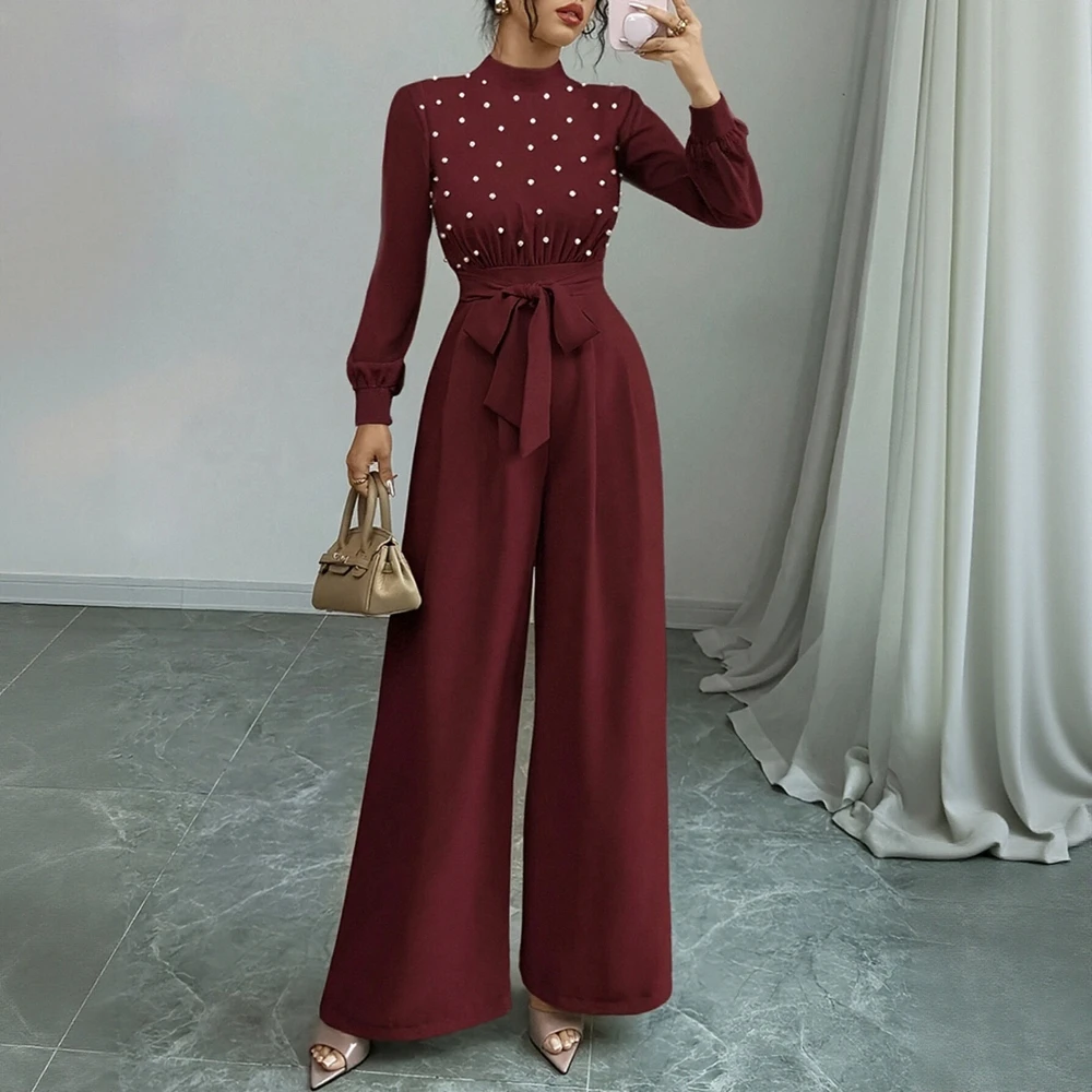 

Осенние женские облегающие однотонные комбинезоны с длинным рукавом и воротником-стойкой, повседневная прямая повседневная одежда до щиколотки