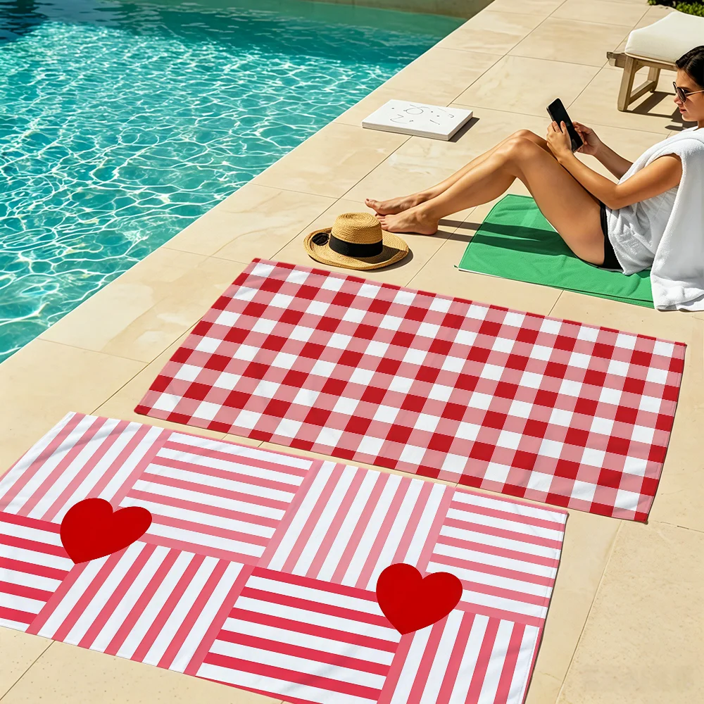 Nordic Light Blue color checkered Stripe Towel soft Dry Beach Towels Trip Towel swim Summer Holiday bathing Pool Camp Gift