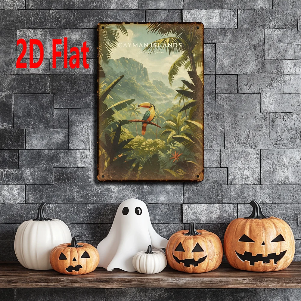 2D/Flat,Toucan Jungle Scene from The Cayman Islands, Wall Decoration Plaque,  Dining Rooms, Etc., Tropical Style Holiday Gift