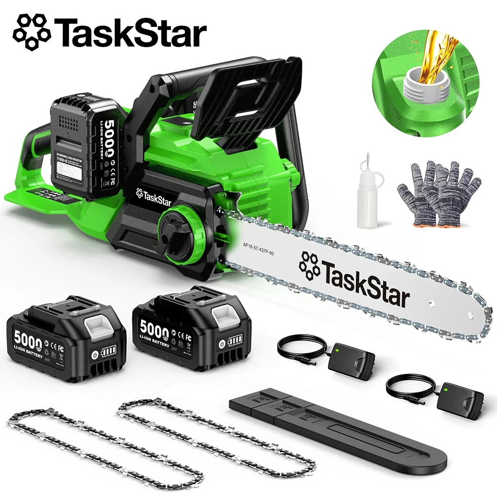 TaskStar 40V Brushless Electric Saw 16-inch Cordless Chainsaw With 2 5.0Ah Batteries Power Tools For Wood Cutting Tree Trimming