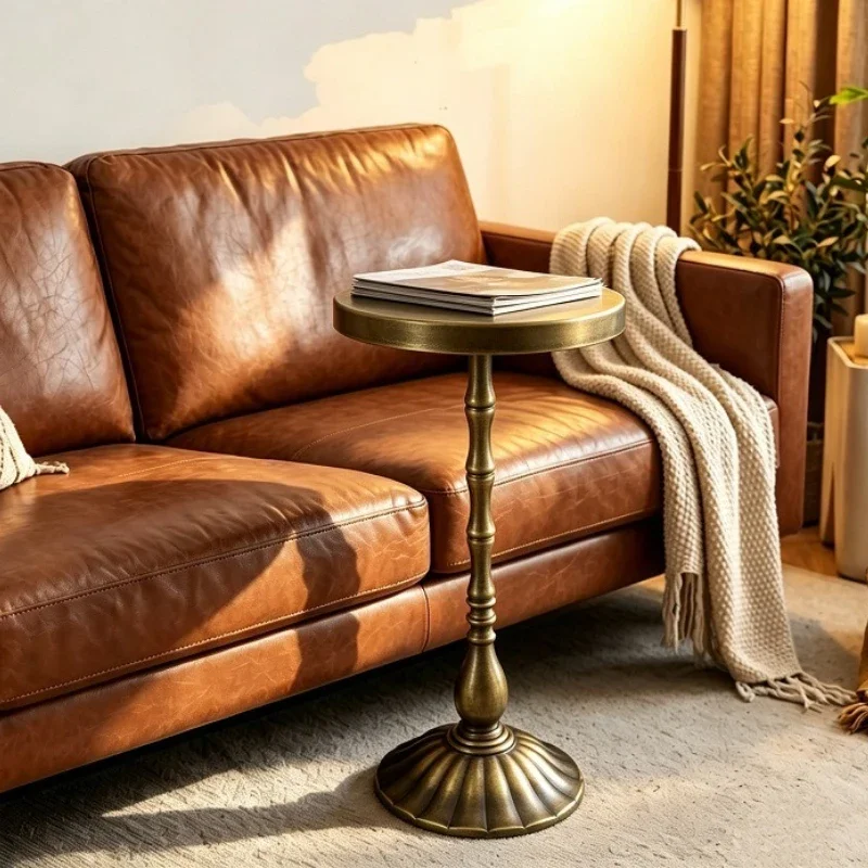 Retro Side Table Metal Round Coffee Tables Living Room Decorative Center Table Mini Bedroom Bedside Tables Household Assembled