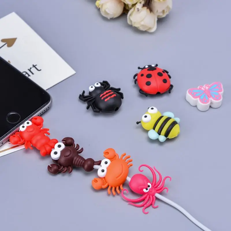 Cute Insect Shape USB Charger Cable Protective Cover Soft Silicone Data Line Cord Protector for Smart Phone Connector