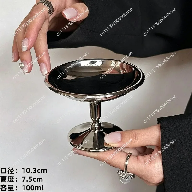 Stainless steel court style goblet dessert pudding cup ice cream custard bowl photo props