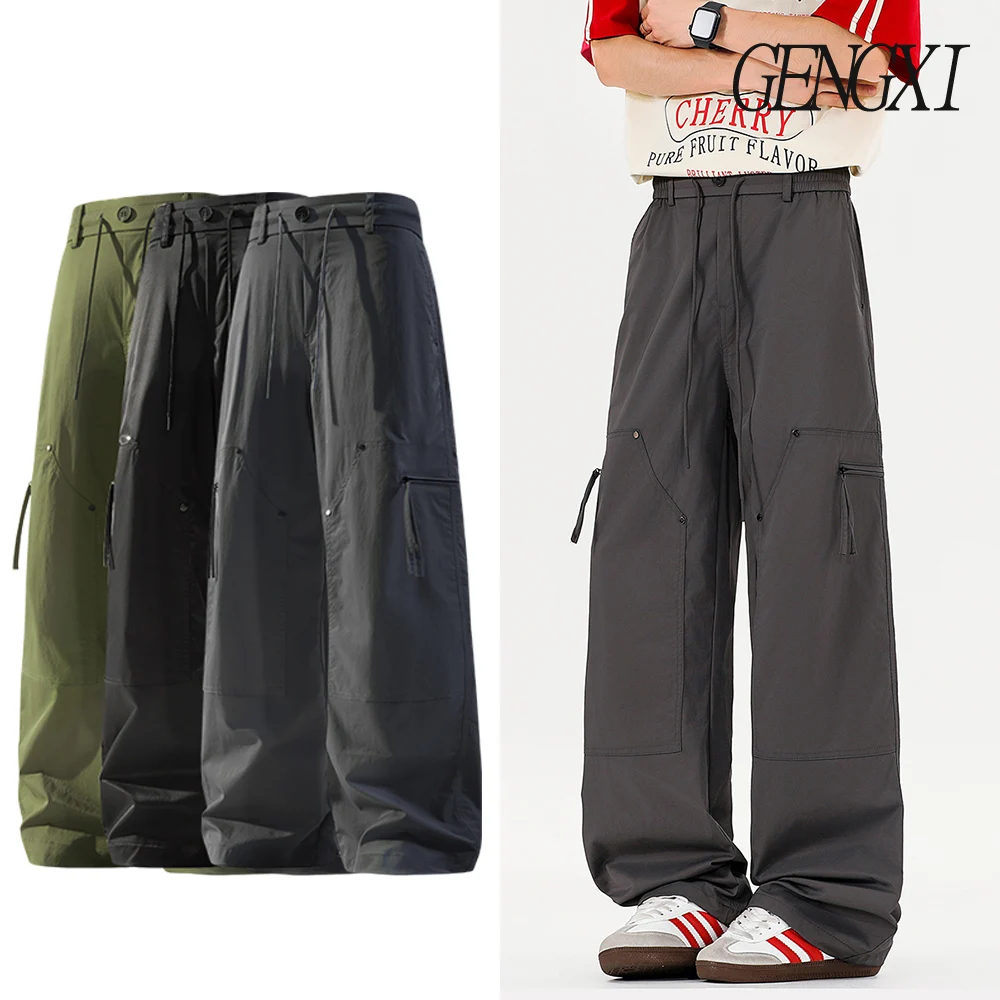 

Summer new ice silk men's casual trousers ice feeling quick-drying breathable waterproof straight work trousers multi-pockets