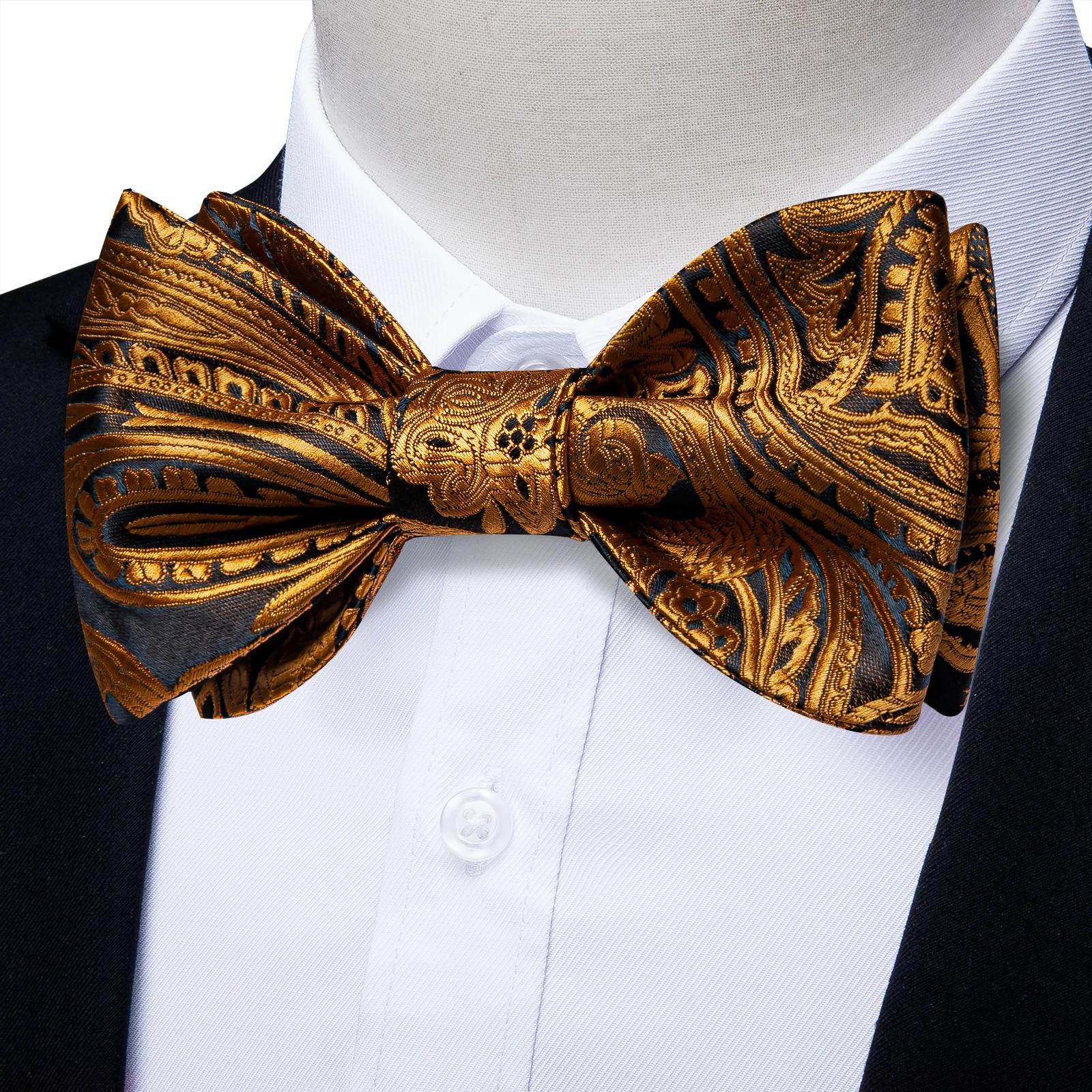 

Fashion Gold Jacquard Paisley Floral Men Bow Ties Classic Party Male Accessories Wedding Bowties For Man Pocket Square Cuffins