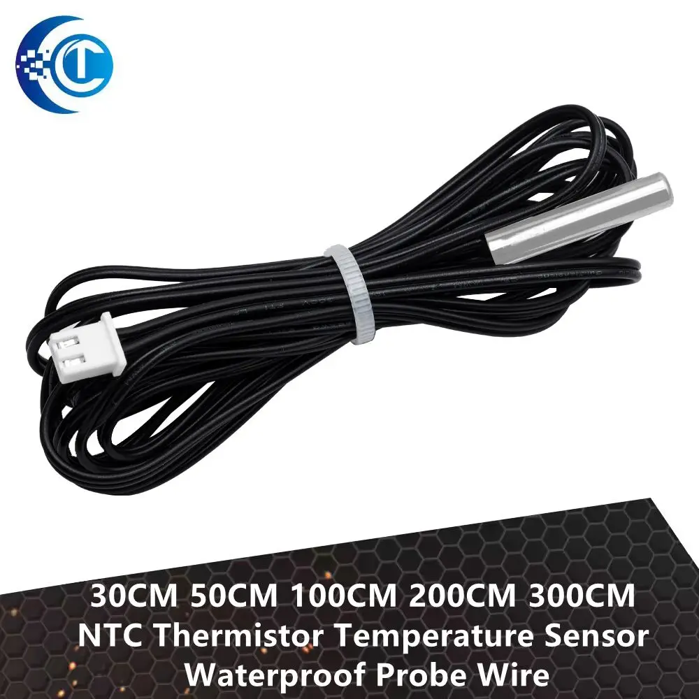 30CM 50CM 100CM 200CM 300CM  NTC Thermistor Temperature Sensor Waterproof Probe Wire 10K 1% 3950 W1209 W1401 cable