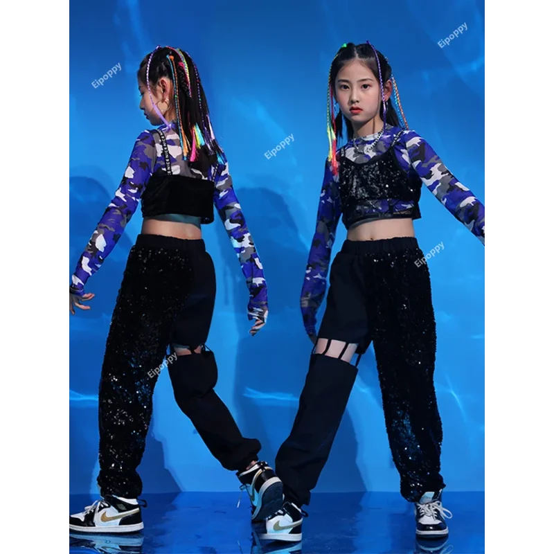 Modern Dance Jazz Dance Costume Girls Hip Hop Street Dance Practice Clothes Kids Model Walking Stage Performance Clothes