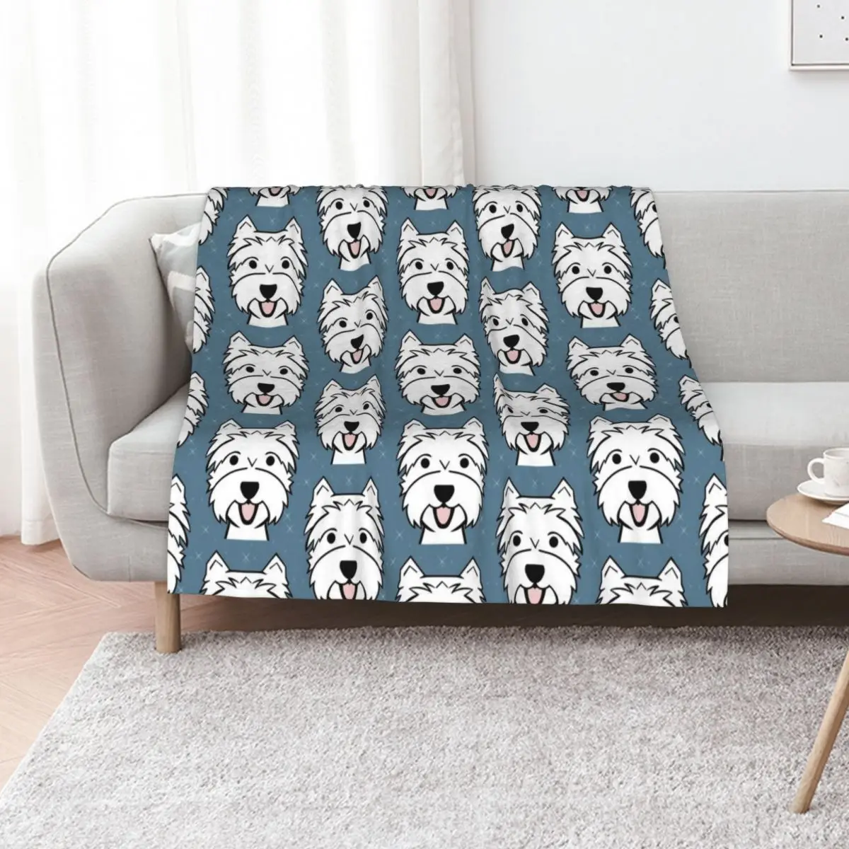 

West Highland Terrier - Westies - Westie dogs - blue Throw Blanket Flannel Fabric Stuffeds christmas decoration Sofas Blankets