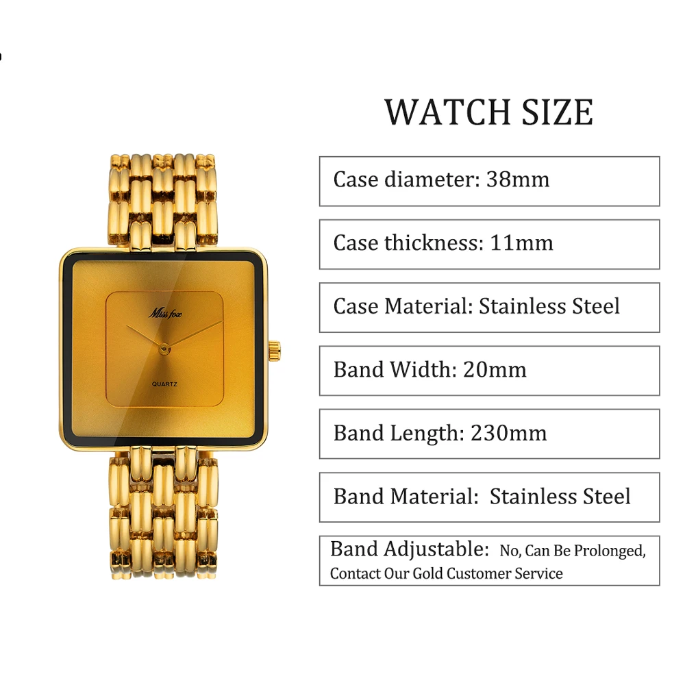 MISSFOX Brand Wristwatch Minimalist Fashion Quartz Watches Classic Design Square Dial Waterproof Stainless Steel Watch For Gift