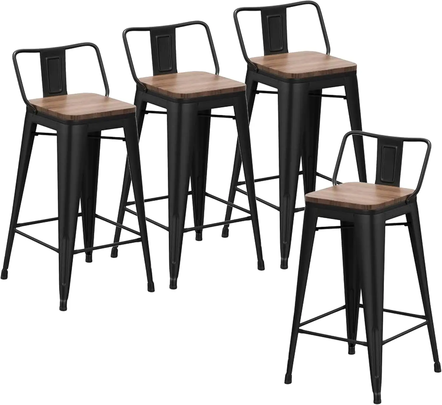 

Furniture 24 Inch Bar Stools Set of 4 Industrial Metal Barstools Counter Height Bar Stool with Backs for Home Kitchen (24 inch,