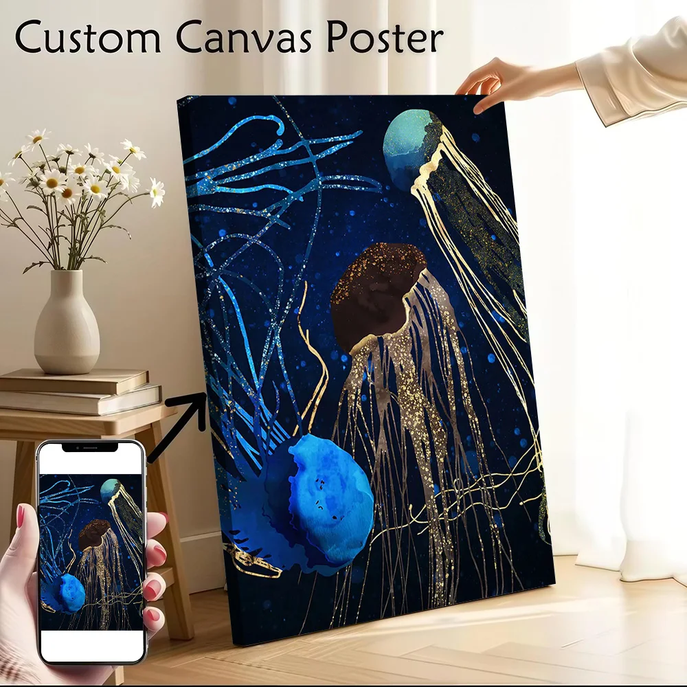 Metallic Jellyfish IV Poster Customizable Printed Canvas Painting for Pictures Wall Art Room Decoration Wand Deko Paintings the