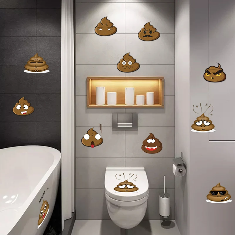 Funny Poop Toilet Stickers Vinyl Decals Wall Sticker Cute Poo Removable Waterproof Home Decoration Poster