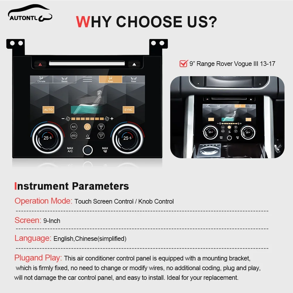 Hot Sales 9'' IPS Touch Screen Air Conditioner Climate Control Panel for Land Rover Range Rover Vogue L405 2013-2017 LCD Display