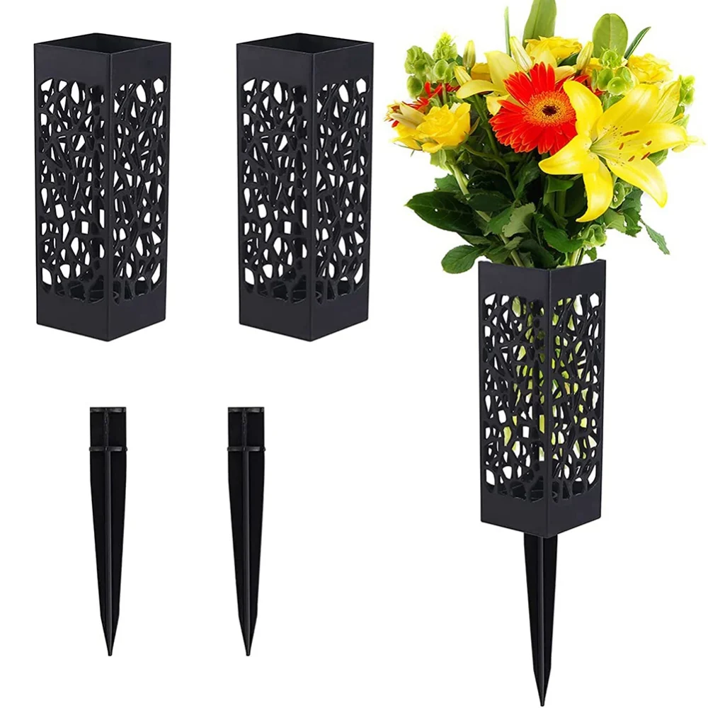 Plastic Cemetery Cone Vases Headstone Gravestone Flower Holder Memorial Tombstone Decorations Floral Containers With Stakes