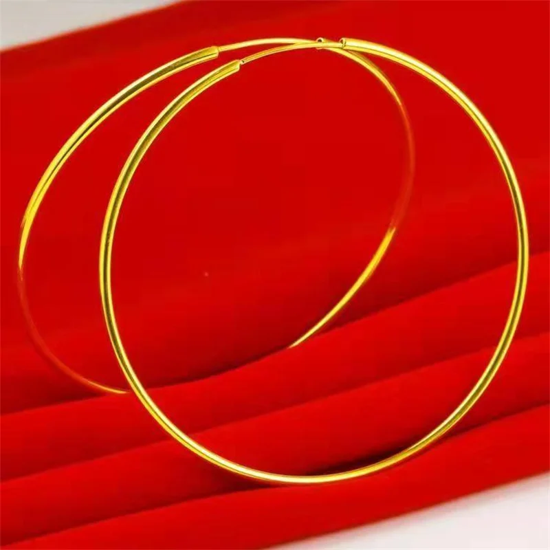 Senlissi - New 18k Gold Plated 925 Sterling Silver Women\'s Hoop Earrings 2.0mm Fashion Earring Rose Gold Cерьги Kольца 30-70mm