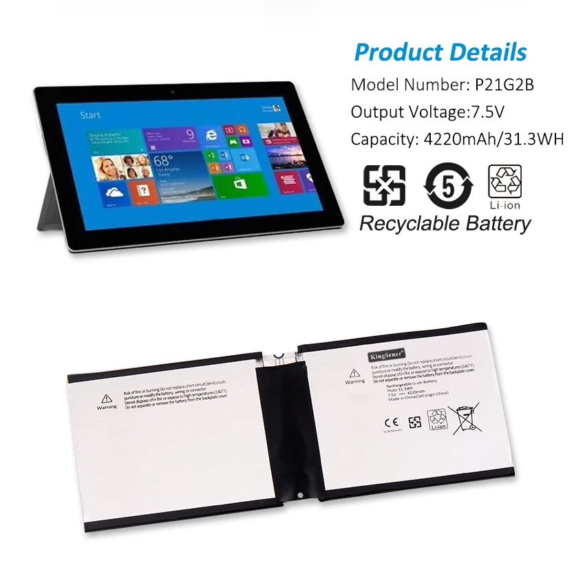 Imagem -03 - Bateria do Portátil Microsoft Surface rt ii Rt2 1572 Tablet pc 7.5v 4220mah Ferramentas Gratuitas Kingsener-p21g2b