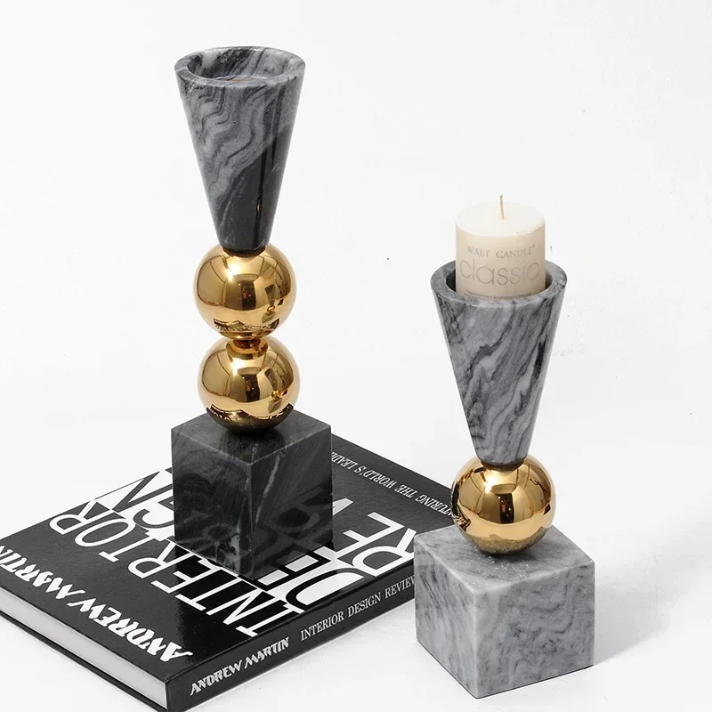 marble candle holder gold globe decor art design candelabra stone candlestick stand holder