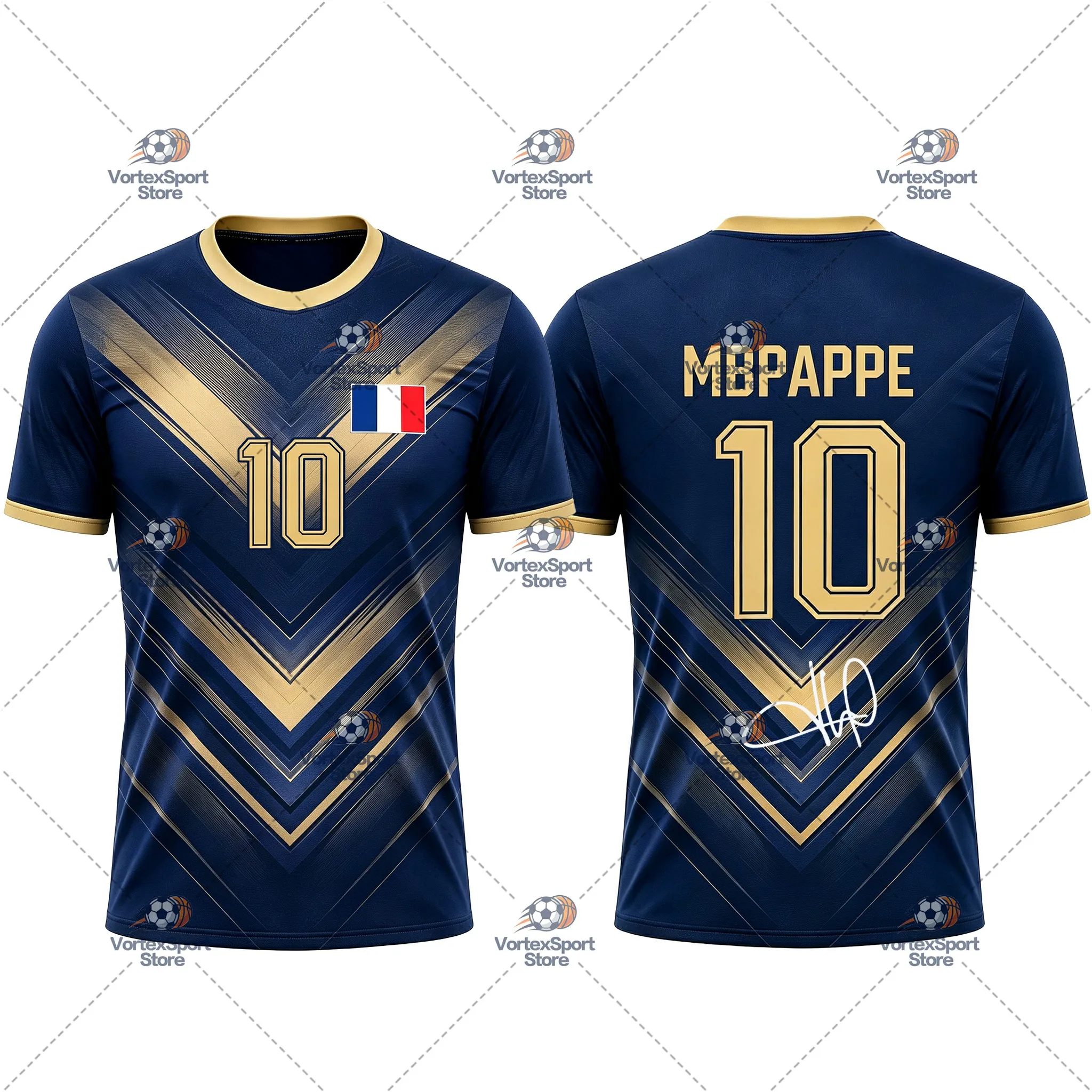 Explosions Kinder Herren Frankreich Nr. 10 Fußball Schnelltrocknendes T-Shirt Alle Größen Kurzarm Rundhalsausschnitt Mbappé Fußballfans Trikot – Detail 4