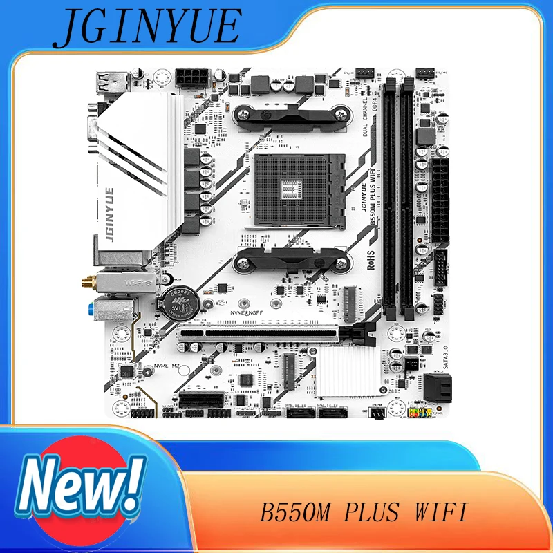 

JGINYUE B550M PLUS WIFI AM4 Micro-ATX Gaming Motherboard DDR4 PCIE4.0 WIFI 6 Dual M.2 ARGB Support for AMD 4000 5000 Series